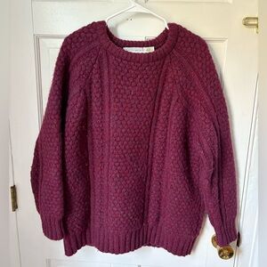 Patrick Malin Fisherman Chunky Knit Wool Sweater Maroon Red, Size Medium (M)